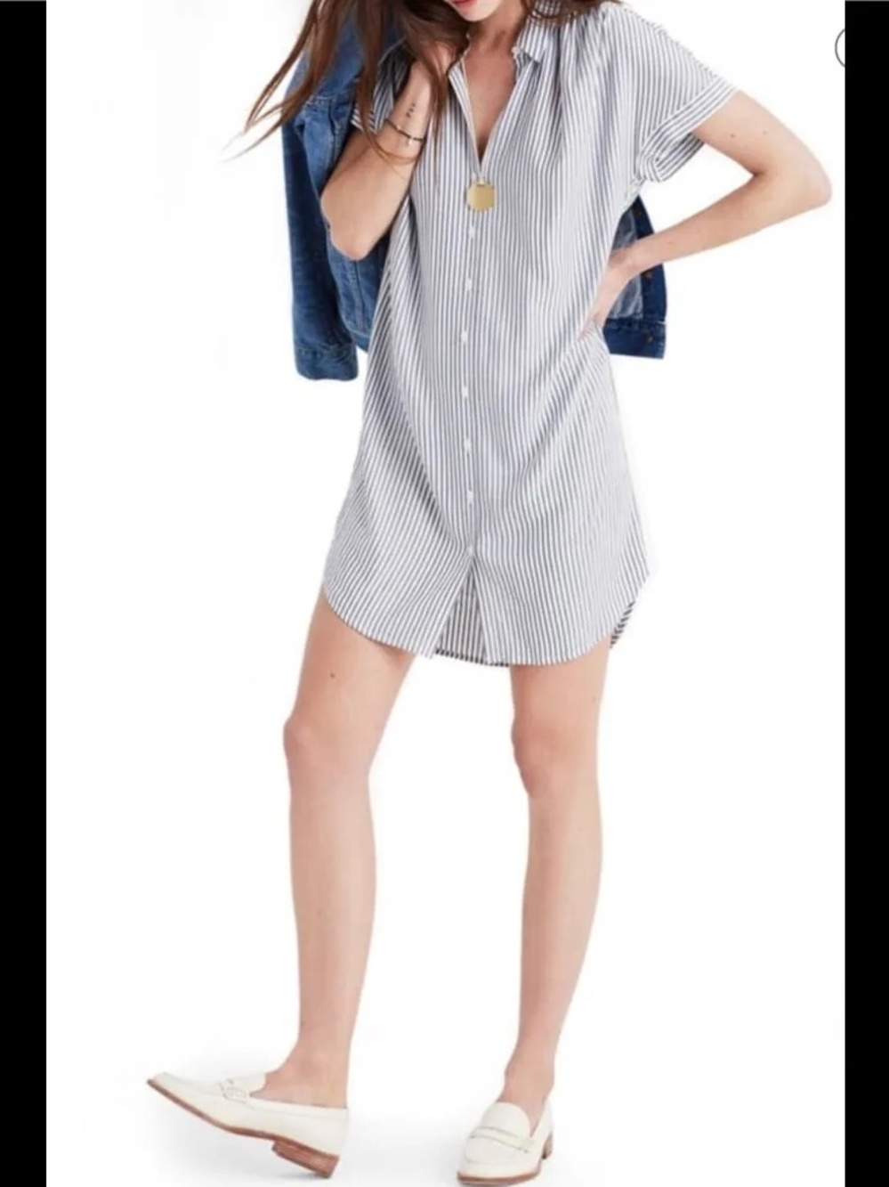 Madewell Black and White Flagstaff Central Stripe Button Down Shirt Dress